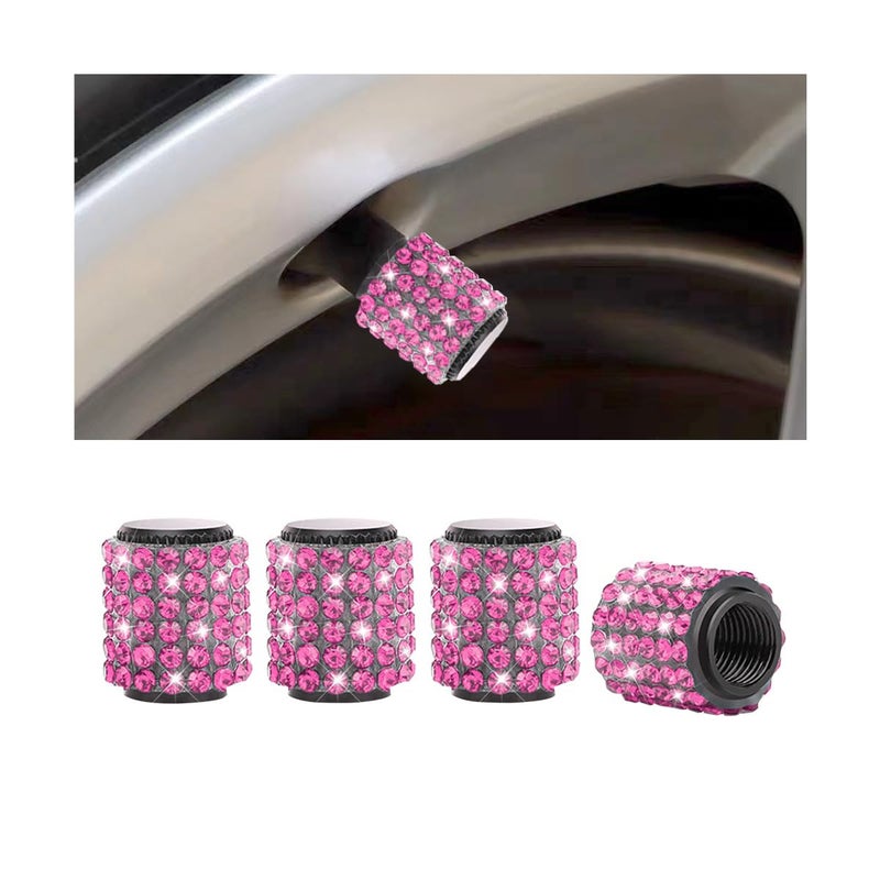 أغطية جذعية صمام إطارات السيارة من Sandfren Bling، 4 قطع من أغطية صمامات هواء عجلة السيارة المقاومة للغبار من حجر الراين، واقي جذع إطار السيارة الماسي الجذاب، عالمي لسيارات الدفع الرباعي والشاحنات والدراجات النارية (وردي) - Image 1